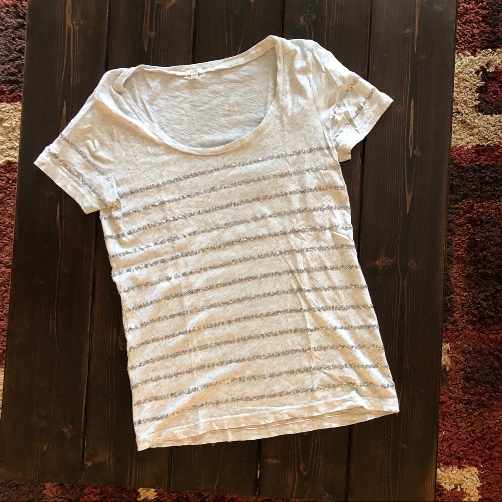 J Crew Gray Sequin Stripe T Shirt XS